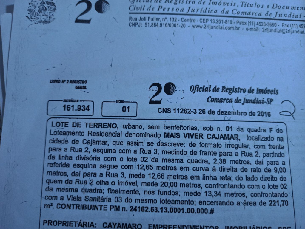 Captação de Terreno a venda na Rua Afonso Caramigo, Centro, Cajamar, SP