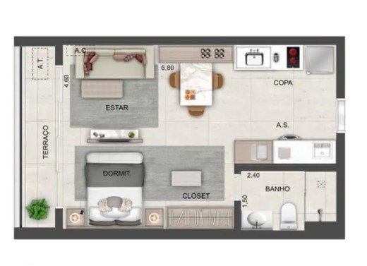 Apartamento à venda com 1 quarto, 31m² - Foto 1