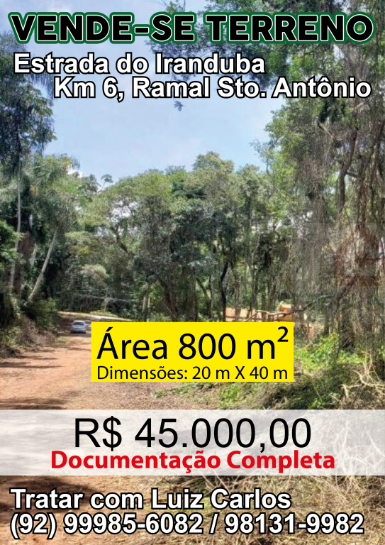 Terreno a venda na Km 6, Ramal Santo Antônio, Iranduba, AM